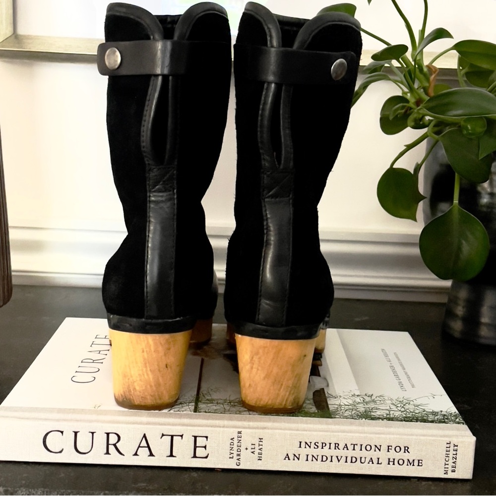 FRYE and Co ODESSA BLACK CUFF SUEDE LEATHER CLOG CLOGS BOOTS size 6 - Picture 2 of 5